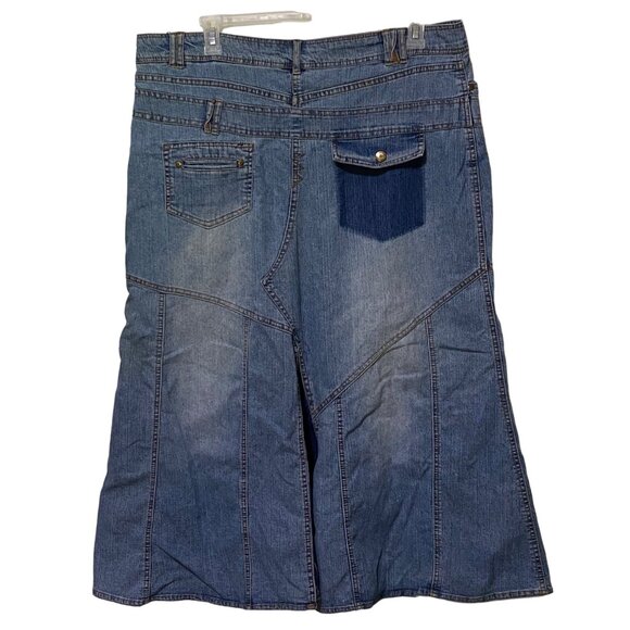 Jamie Nicole Patchwork Denim Flare Maxi Skirt Size 18 Y2K - Picture 3 of 6